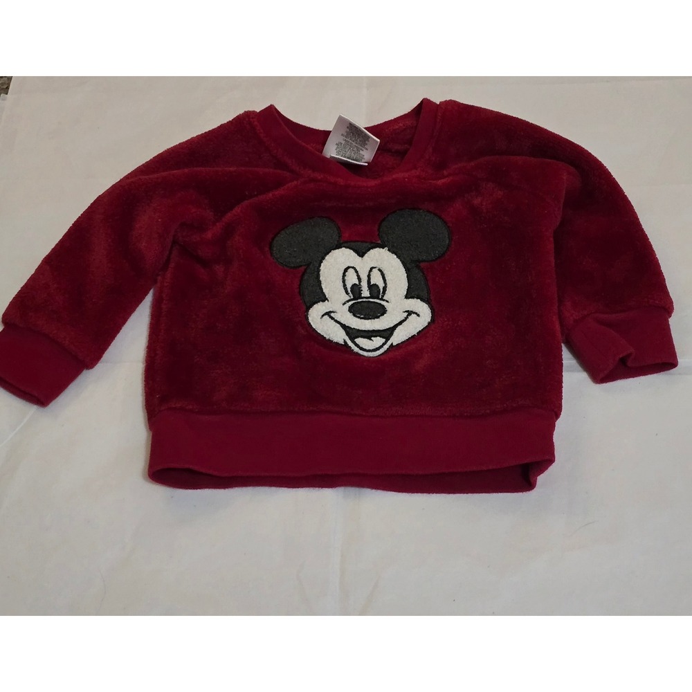 Disney Baby‎ Mickey Mouse Red Faux Fur Plush Pullover Sweatshirt 6M